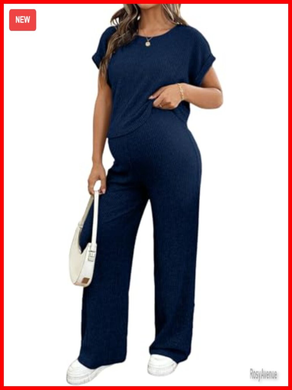 Ribbed Maternity Pajama Set - Short Sleeve Top & Pants Lounge 2 Piece Outfit